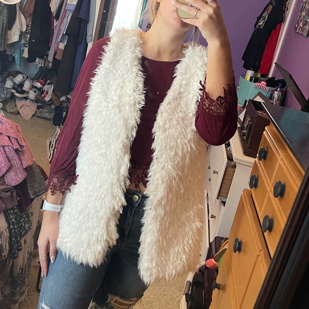 Papaya Fuzzy White Vest